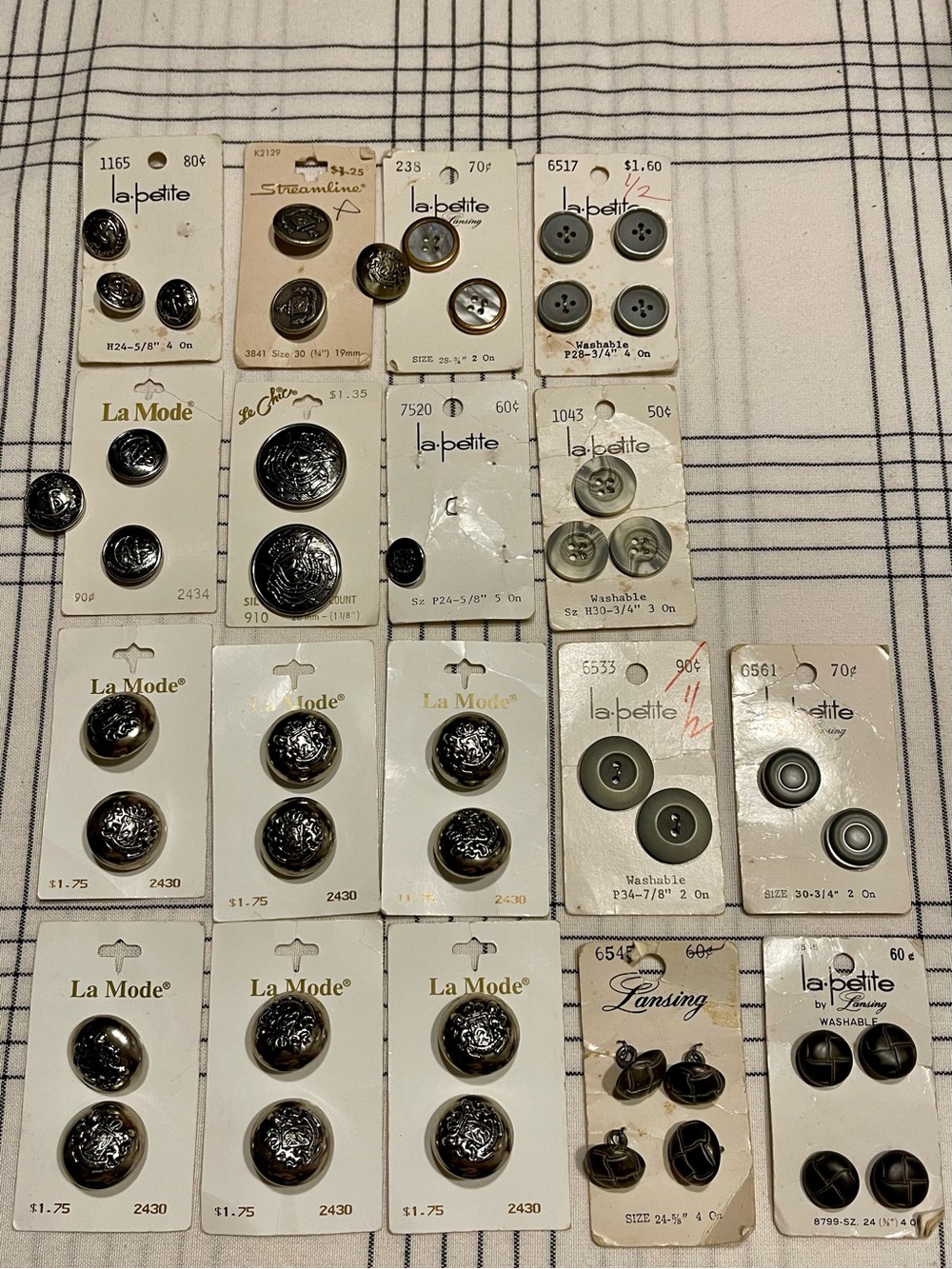 Mixed Vintage Buttons Lot - Black, Gray, Silver METALLIC NAUTICAL MILITARY